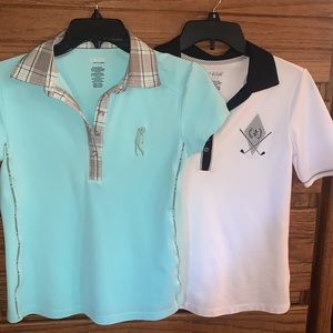Two Izod Women's Short Sleeve Golf Shirts - Light Blue and White